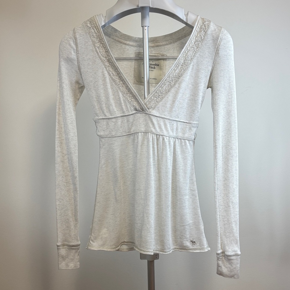Y2k Abercrombie and Fitch Vintage Baydoll Long Sleeve Cream Top Small With Flaws